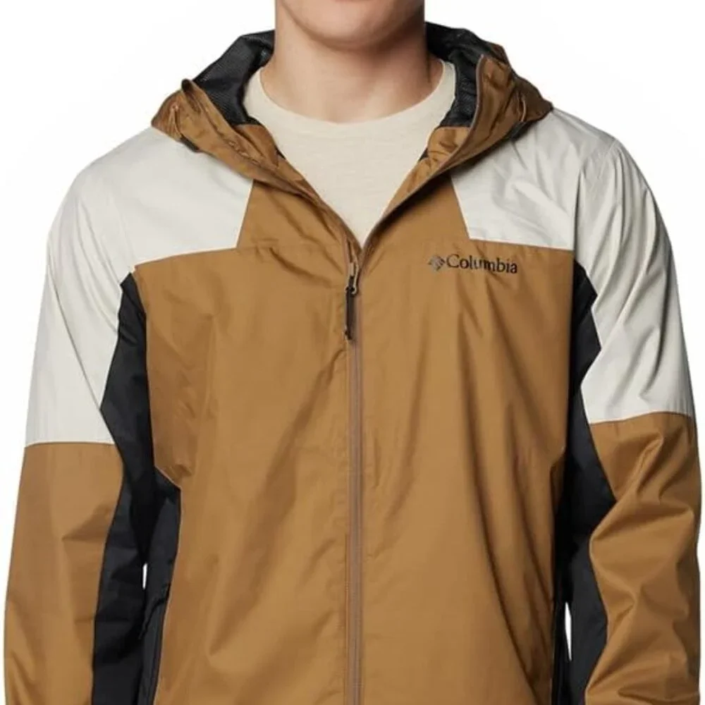 Columbia Men's Tan White Inner Limits III Hooded Outdoor Windbreaker Jacket Sz L